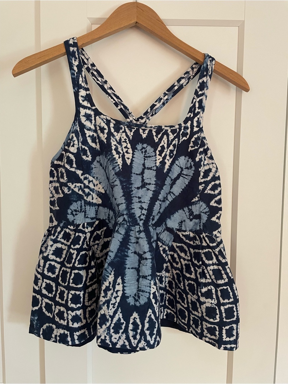 Sea New York Navy and White Tie-Dye Peplum Camisole